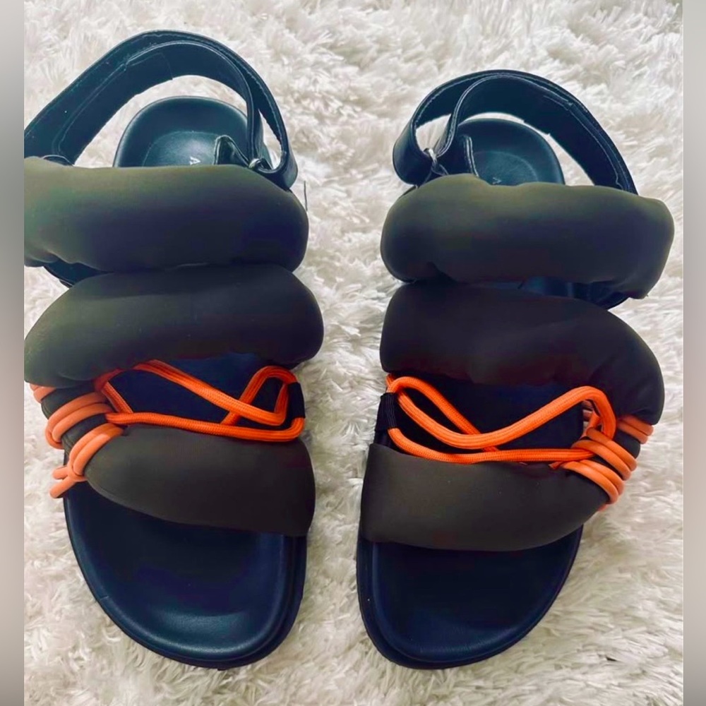 Style & Comfort! Army GreenPadded Strap Sandals with Orange Cord Accent